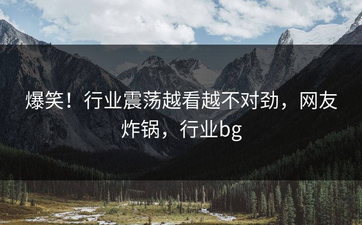 爆笑！行业震荡越看越不对劲，网友炸锅，行业bg